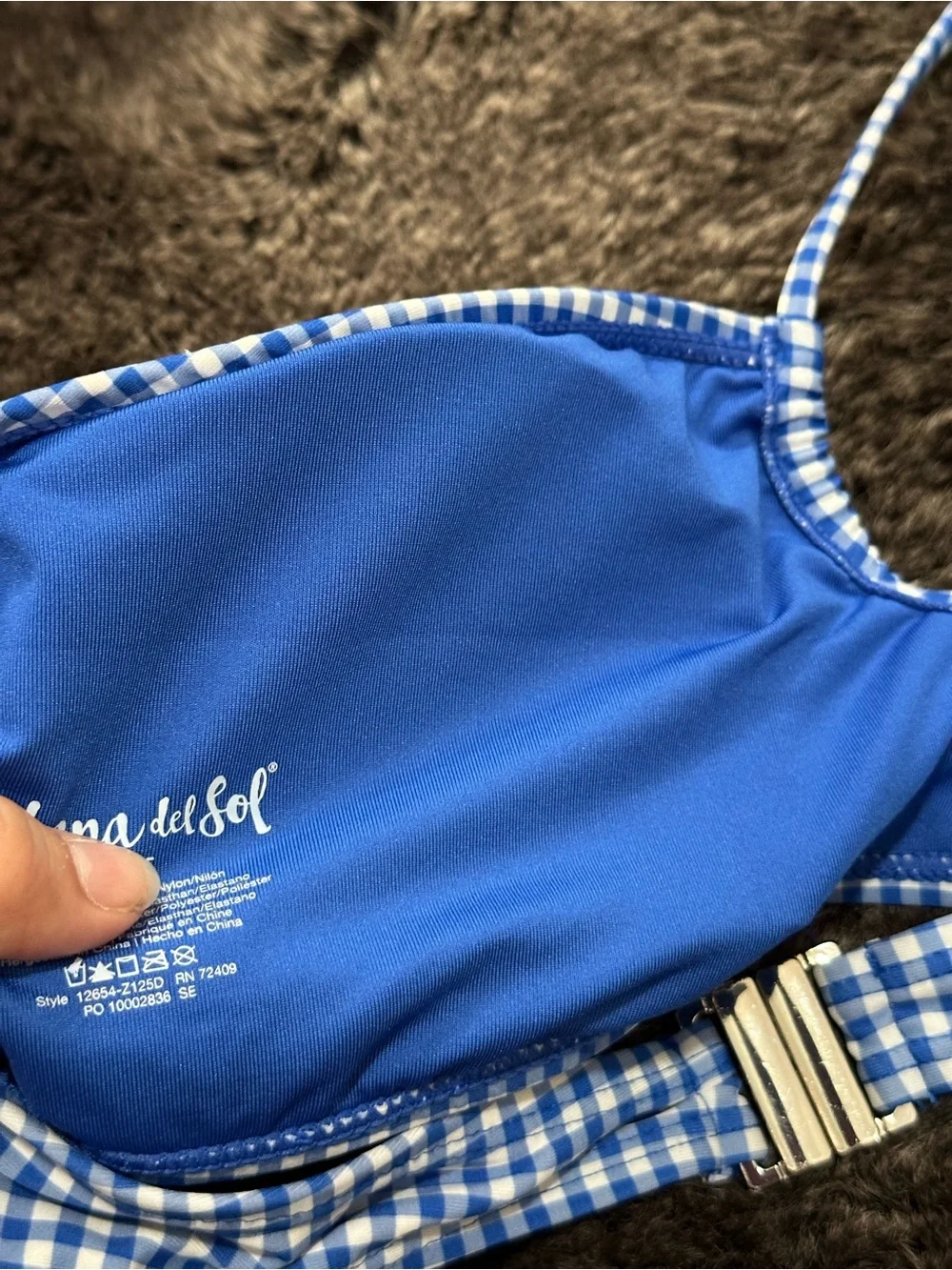 Cabana Del Sol Blue Gingham Halter Bandeau Padded Bikini Top XL Coastal Cowgirl